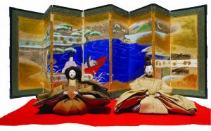 平常展「大名有馬家と久留米城下町」ひな人形とひな屏風（江戸時代  有馬家蔵）